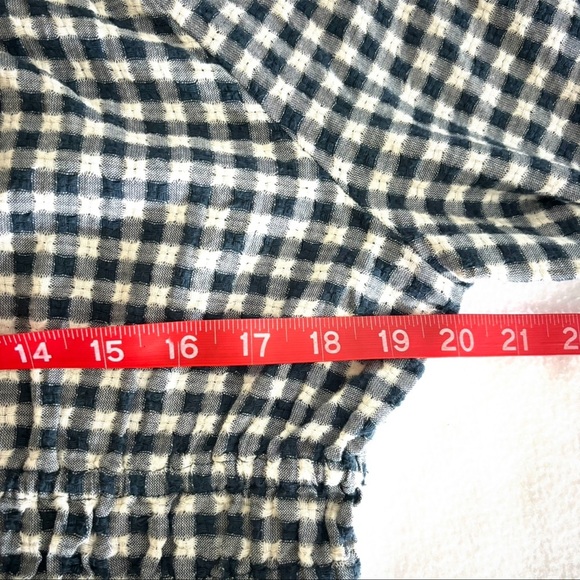 MADEWELL Navy /White Checkered Off The Shoulder Peasant Cropped Ruffle Top (L) - Picture 13 of 15